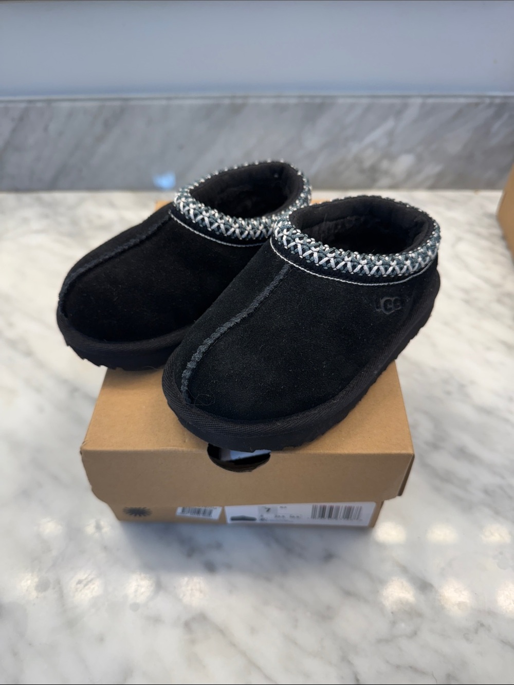 UGG Kids Black Suede Slip-On Boots with Knitted Cuff